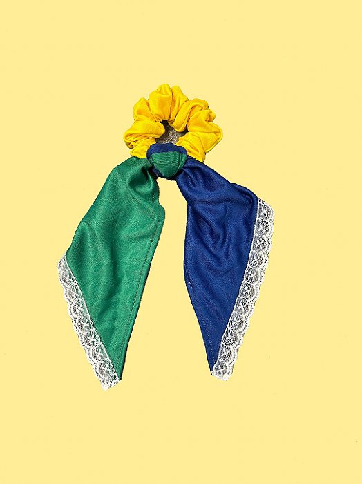 Scrunchie com Lenço - Brasil Azul e Verde