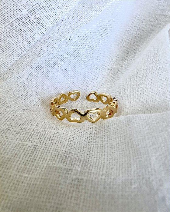 Anel Heart to Heart Regulável - Banhado a Ouro