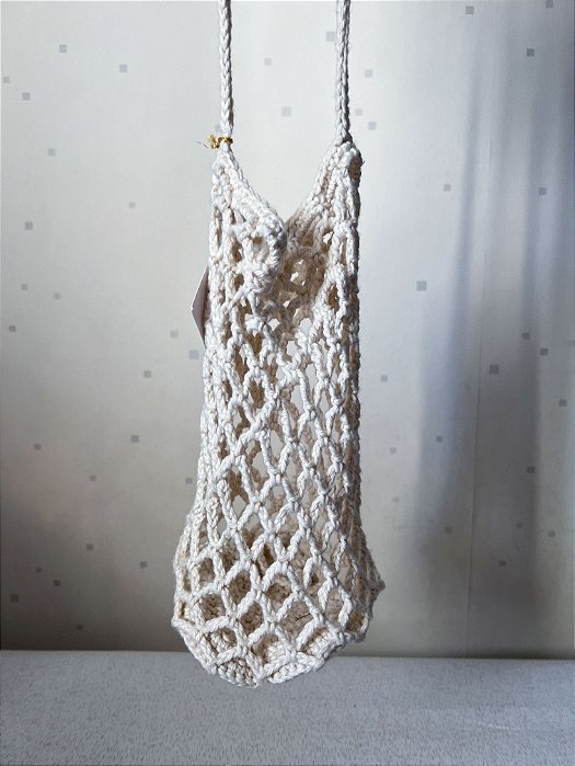 Bolsa Garrafa Crochê Algodão Cru