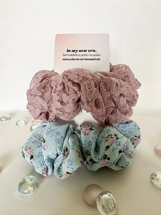 Kit 2 Scrunchies Elásticos Cabelo - Romântica