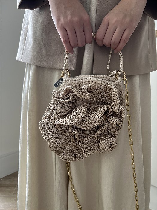 Bolsa Crochê Flor Champagne
