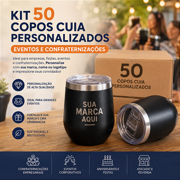 Kit 50 Copos Cuia Personalizados | Eventos e Confraternizações