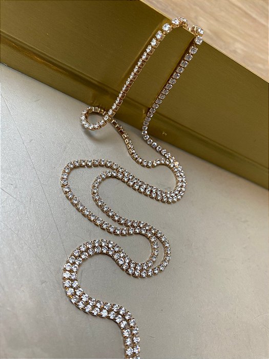 Colar Fino Strass Dourado