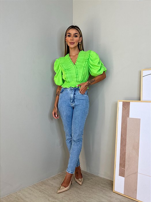 Blusa Cropped Manga Princesa Alícia Verde
