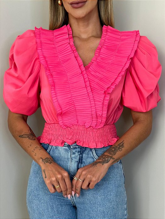 Blusa Cropped Manga Princesa Alícia Rosa