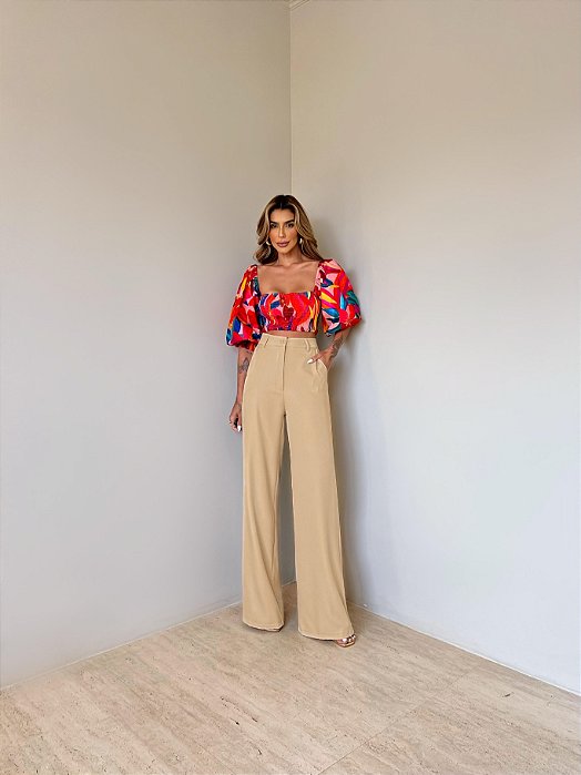 Calça Pantalona Ágata Bege Claro