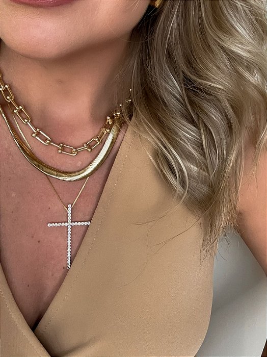 Kit Colar E Pulseira Malha Dourado