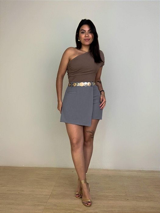Short Saia Alfaiataria Dora Cinza