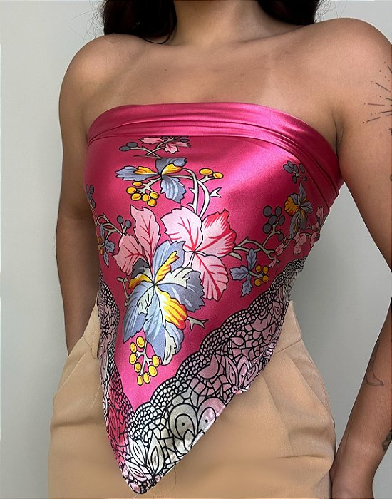 Lenço Cetim Estampado Boêmia Rosa