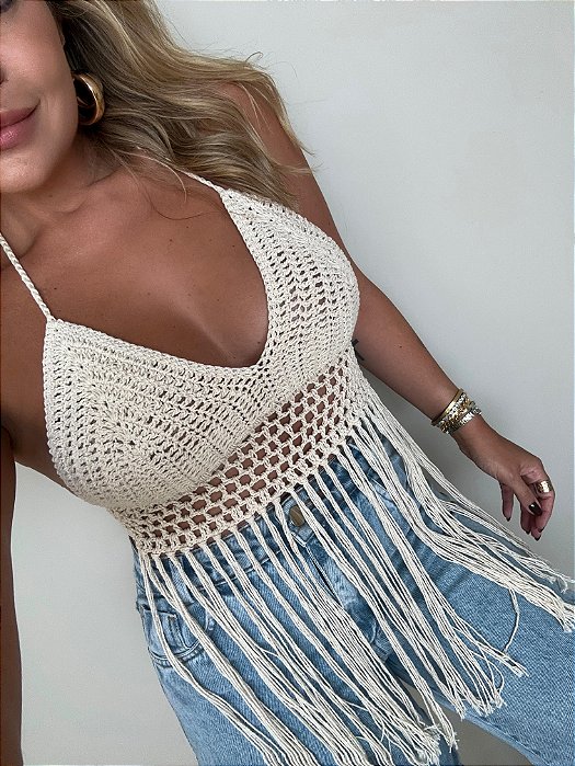 Blusa Crochê Franjas Tailândia Cru