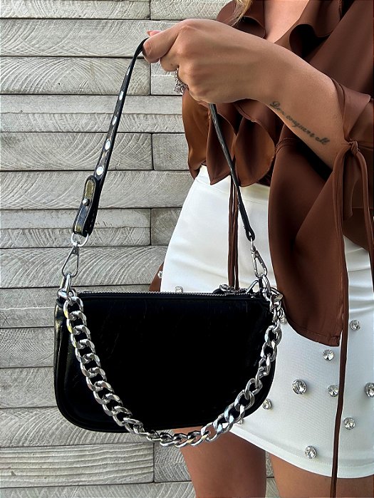 Bolsa Pequena Courino Preta