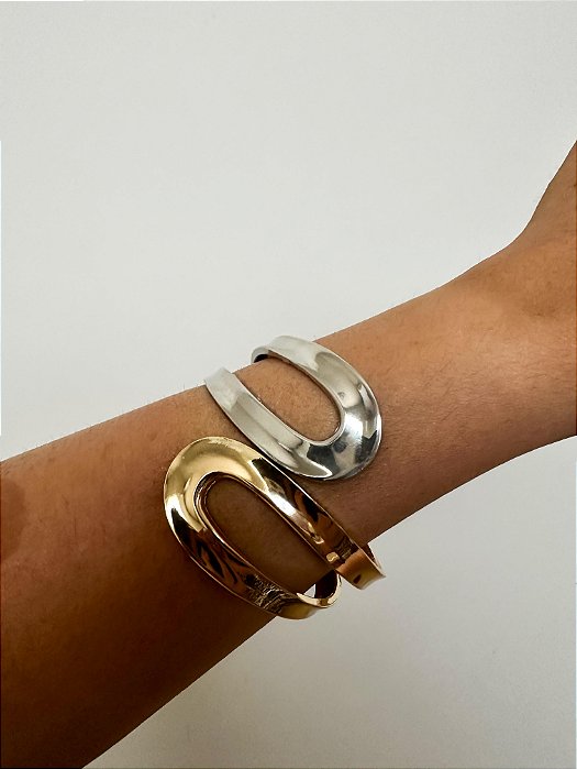 Bracelete Vazado Bicolor Dourado e Prata