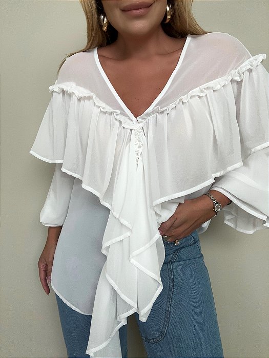 Camisa Bata Angelina Babados Branca
