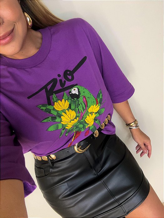T-shirt Fit Estampada Mangão Roxo Farm