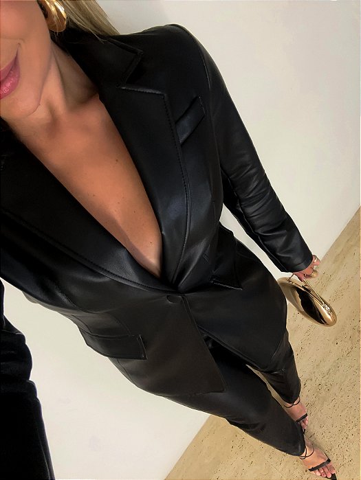 Maxi Blazer Couro (Courino) Austrália Preto