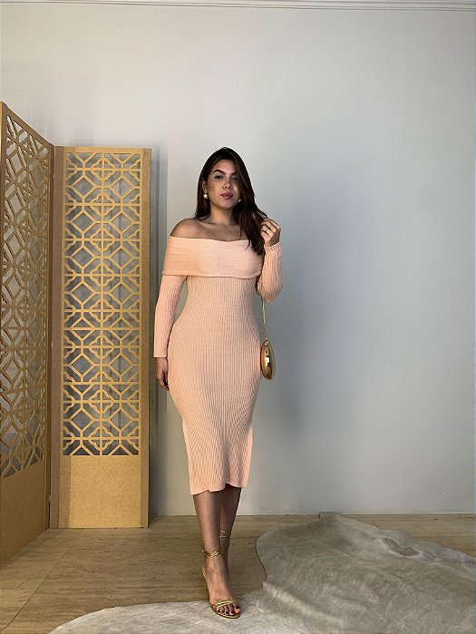 Vestido Midi Tricot Modal Anita Bege Rosê