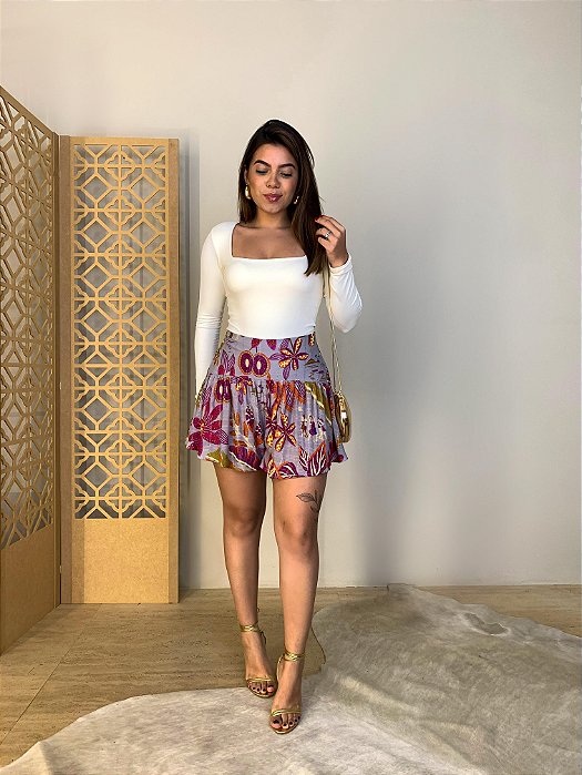 Short Saia Estampado Floresta De Sonho Farm
