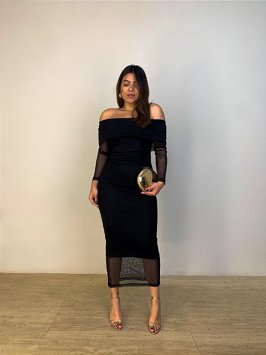 Vestido Midi Tule Ivete Preto