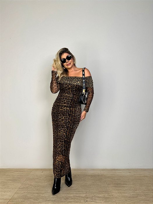 Vestido Midi Tule Ivete Animal Print