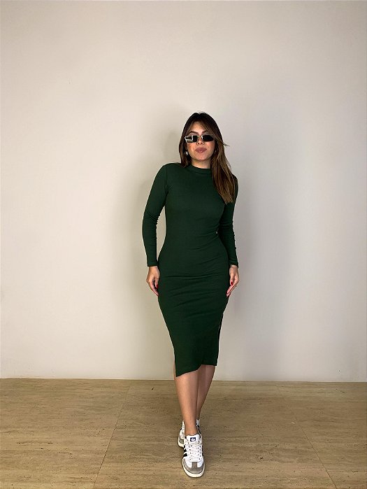 Vestido Midi Canelado Kira Verde