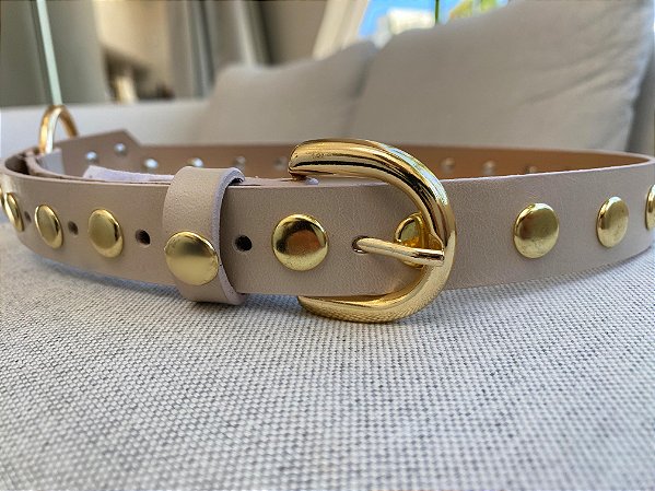 Cinto Couro Tachas Off White