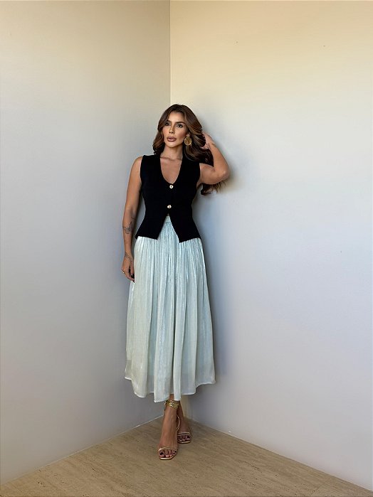 Saia Midi Plissada Helena Verde