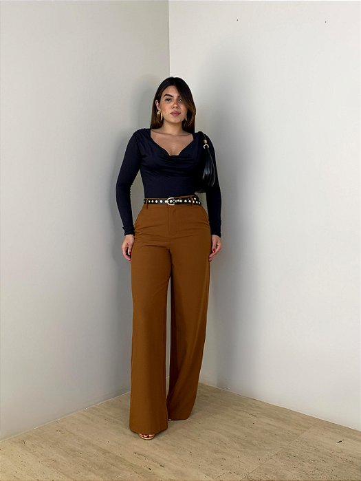 Calça Alfaiataria Wide Leg Bia Caramelo