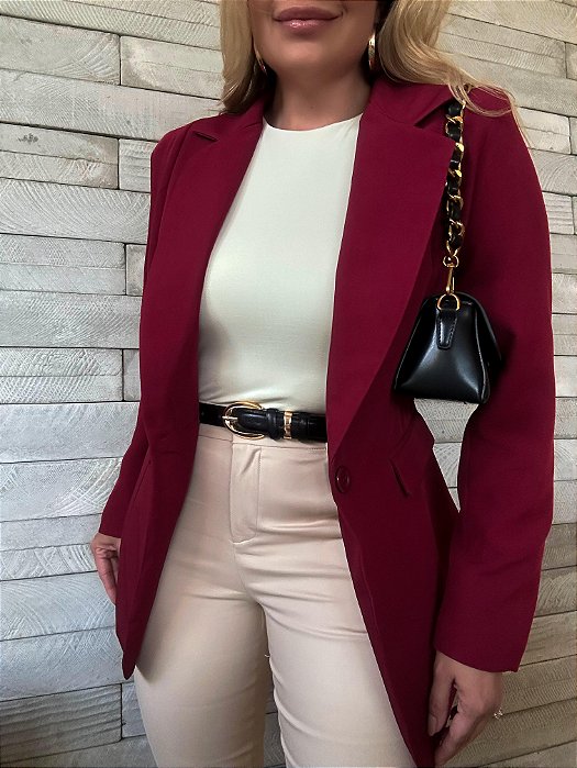 Maxi Blazer Alfaiataria Isabela Vermelho Bordô