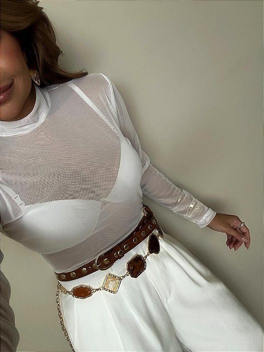 Cinto Couro Tachas Caramelo