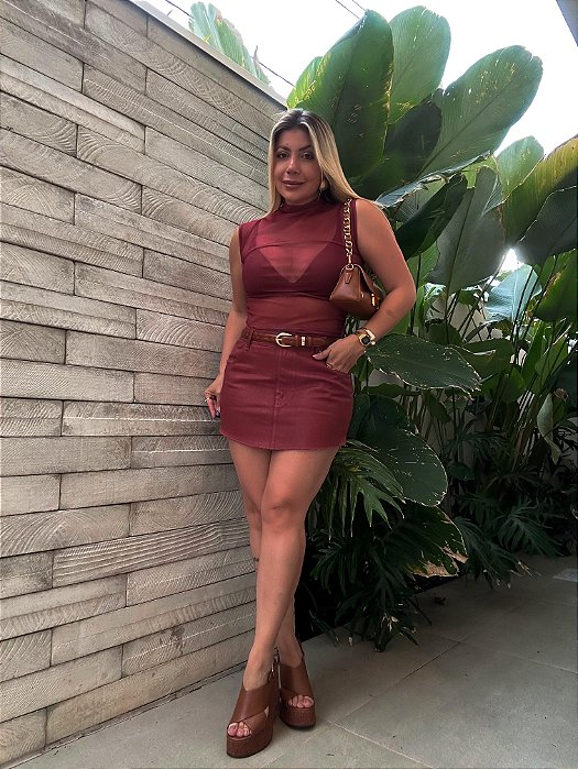 Saia Sarja Basic Vermelho Bordô Animale Jeans