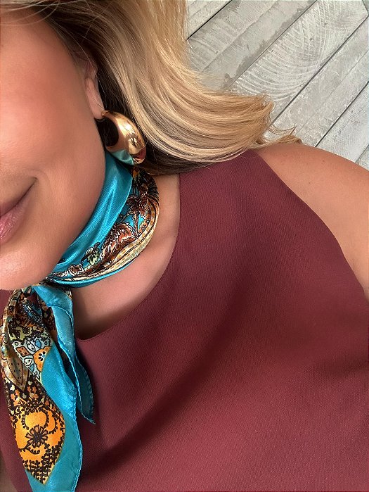 Lenço Cetim Pescoço Azul Turquesa