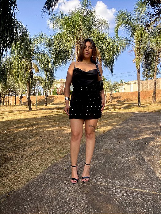 Short Saia Alfaiataria Pedras Jane Preto