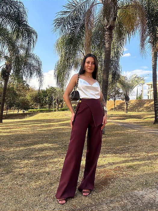 Calça Alfaiataria Clarice Vermelho Bordô
