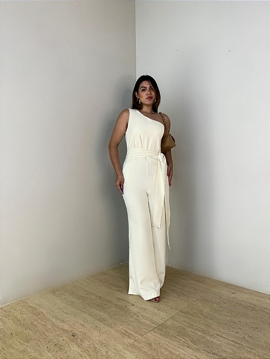 Macacão Alfaiataria Nula Manga Isabela Off White