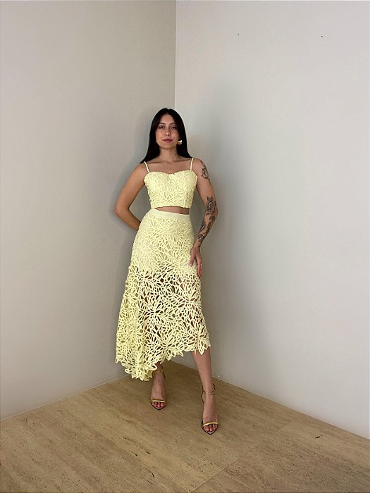 Conjunto Renda Jane Amarelo Claro
