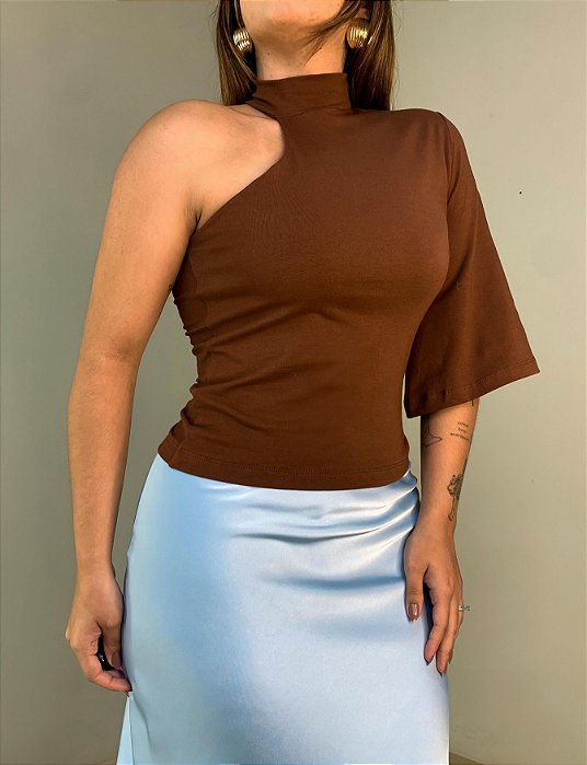 Blusa Nula Manga Dora Marrom