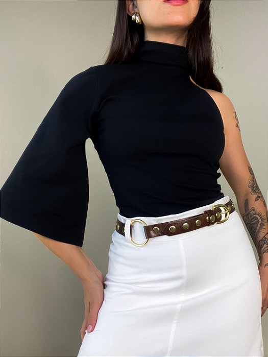 Blusa Nula Manga Dora Preta
