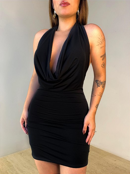 Vestido Curto Decote Degagê Jane Preto