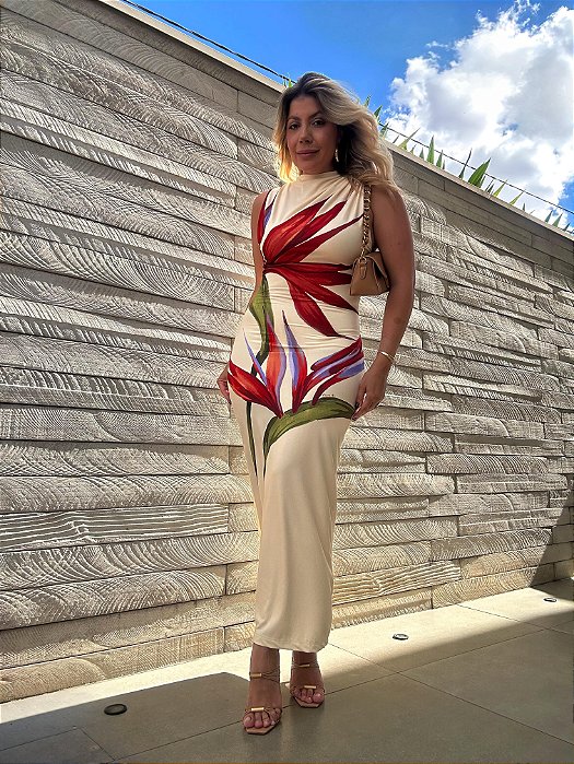 Vestido Midi Estampado Maxi Estrelícia Farm