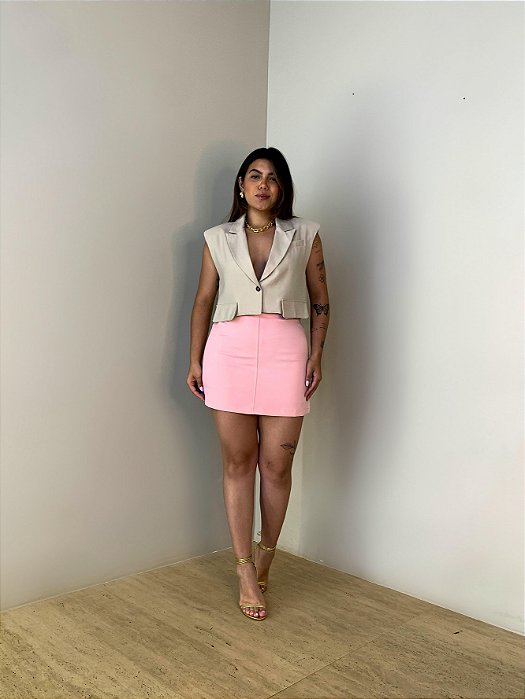 Saia Curta Alfaiataria Dora Rosa Claro