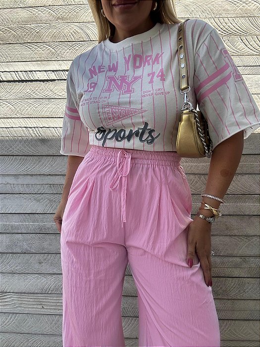 T-shirt Cropped Valéria Listrada Rosa Claro