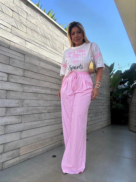 Calça Pantalona Isabela Rosa Claro