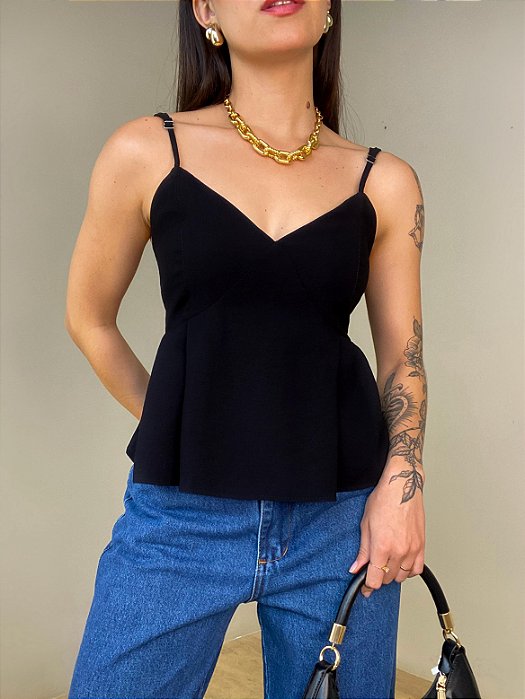 Blusa Cropped Alcinha Valéria Preta