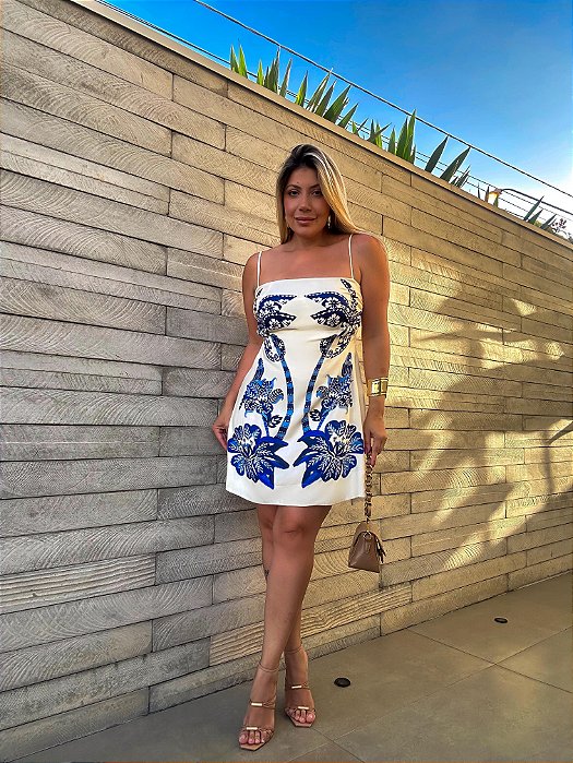 Vestido Curto Estampado Coqueiro Tropical Farm