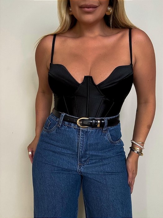 Corselet Acetinado Jane Preto