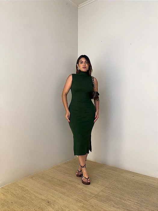 Vestido Midi Canelado Luana Verde