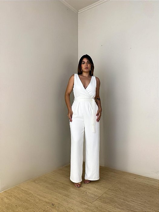 Macacão Decote Transpassado Vitória Off White