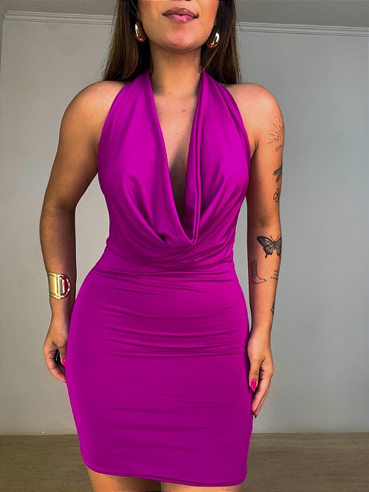 Vestido Curto Decote Degagê Jane Rosa Fúcsia