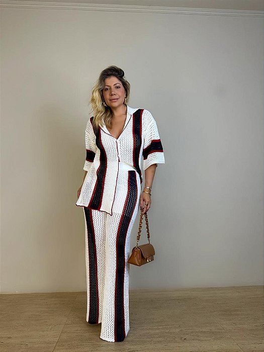 Conjunto Tricot Listrado Dinamarca Off White