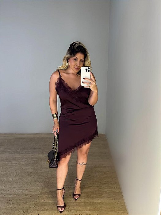 Slip Dress Cetim Luísa Café